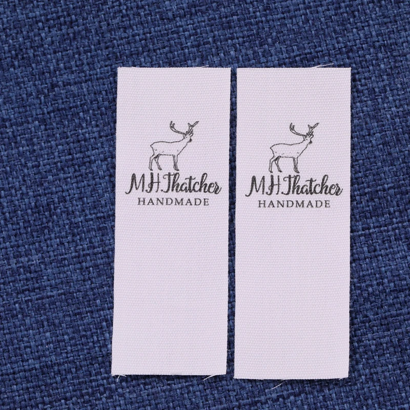 Custom Clothing Labels - Personalized Brand Organic Cotton Ribbon Labels 25x70 mm Logo or Text Sewing DIY Labels 200 pcs