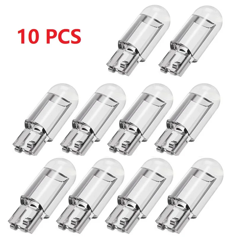 10PCS New T10 W5W WY5W 168 501 2825 COB LED Car Wedge Parking Light Side Door Bulb Instrument Lamp Auto License Plate Light 12V