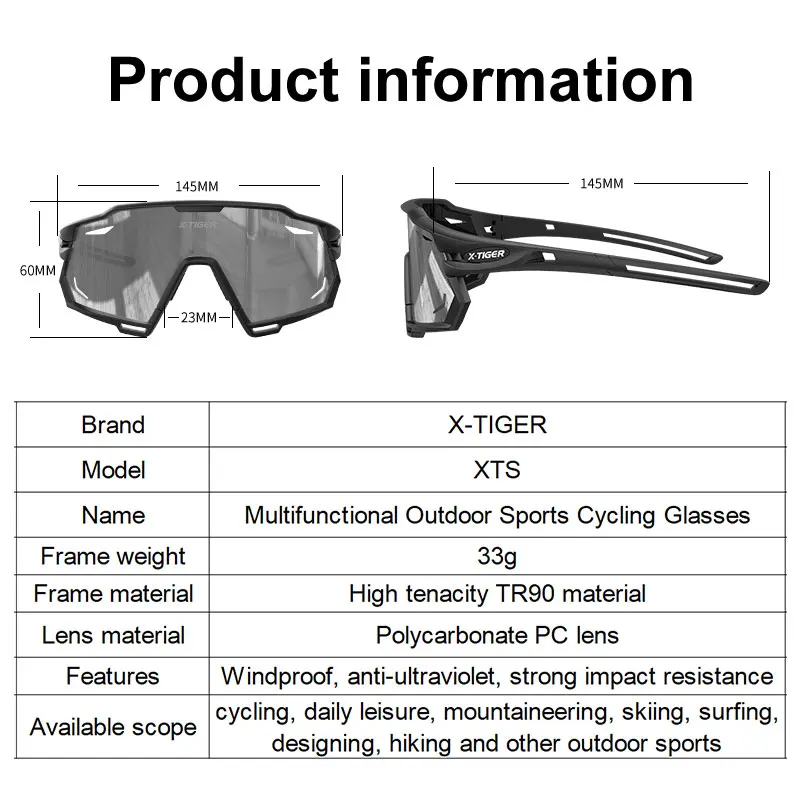 X-TIGER Polarized Cycling Glasses Sports Men's Cycling Sunglasses Mountain Bike Bicycle Glasses Road Protection Cycling Eyewear