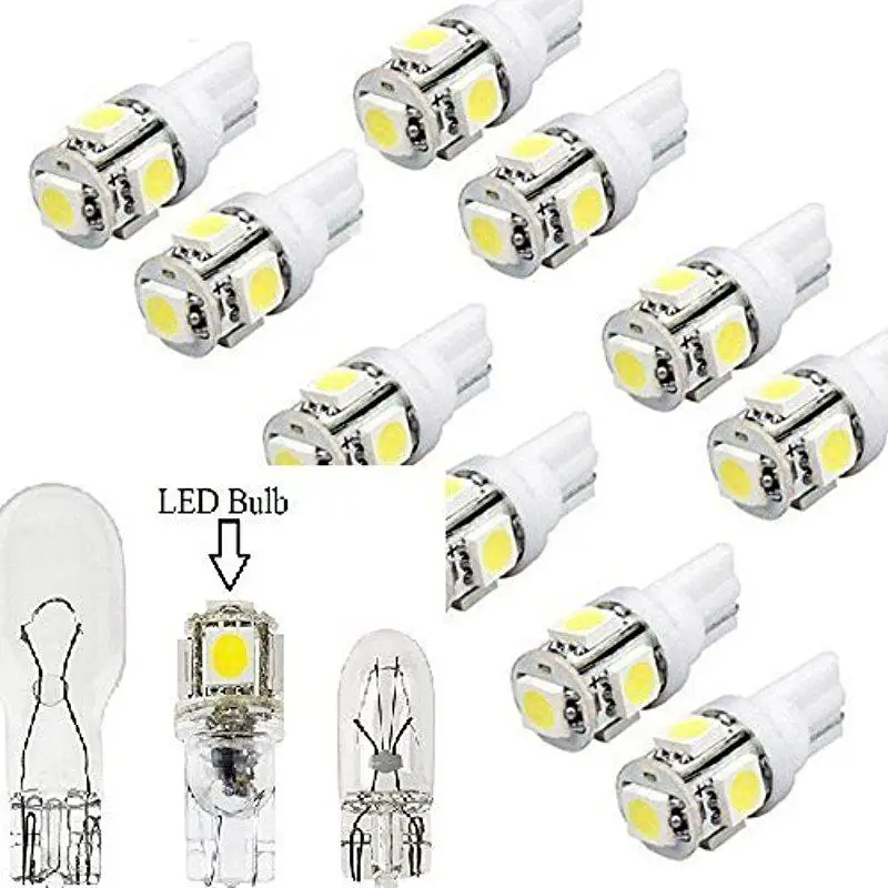 10 pçs led substituições paisagem luz para malibu 5 led/smd por lâmpada 194 t10 t5 cunha base legal placa branca lâmpada 12v dc 1407ww