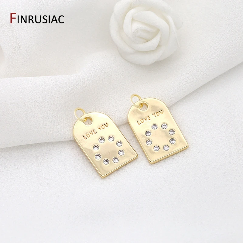 Square Shape Engerved LOVE YOU Letter Tag Pendant,14K Gold-Plated Brass with Zircon Pendant Material DIY Jewelry Accessory view 2