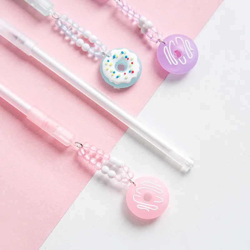 24Pcs Donut Hanger Mooie Meisje Kantoor Briefpapier 0.5Mm Zwarte Ondertekening Pen Kawaii Schoolbenodigdheden Gel Pennen