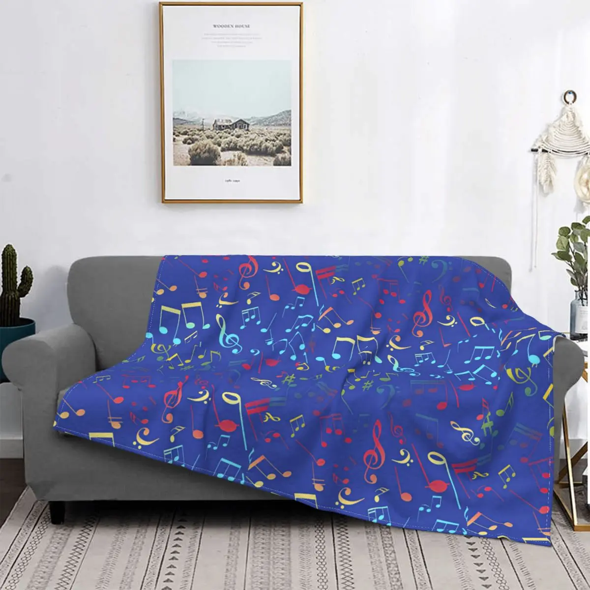

Musical Notes Pattern Blankets Fleece Decoration Ultra-Soft Throw Blankets for Bedding Bedroom Plush Thin Quilt