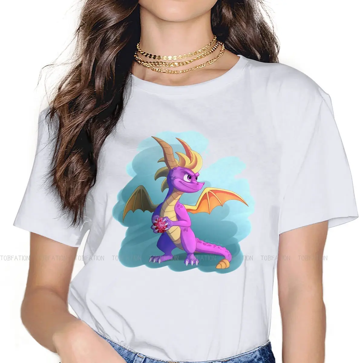 Picking Up Gems Female Shirts Spyro the Dragon Game Big size Vintage Women Clothes Harajuku Casual Feminine Blusas