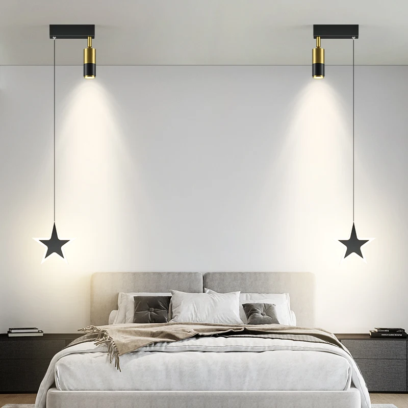 Luz dourada sala de luxo quarto principal cabeça de uma cama pequeno lustre moderno e minimalista net vermelho simples longa linha restaurante