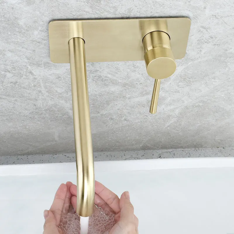 

Bathroom Basin Faucets Brushed Gold Modern Faucet Water Tap Embedded Sink Faucet Wall Mount Brass Concealed Cold Hot Taps