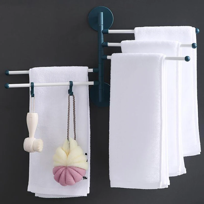 Swing Towel Rack ABS Rotating Rail Hanger Towel Holder Bars Bathroom Wall Mounted Punch Free Towel Rail Towel Bar Hanging Holder