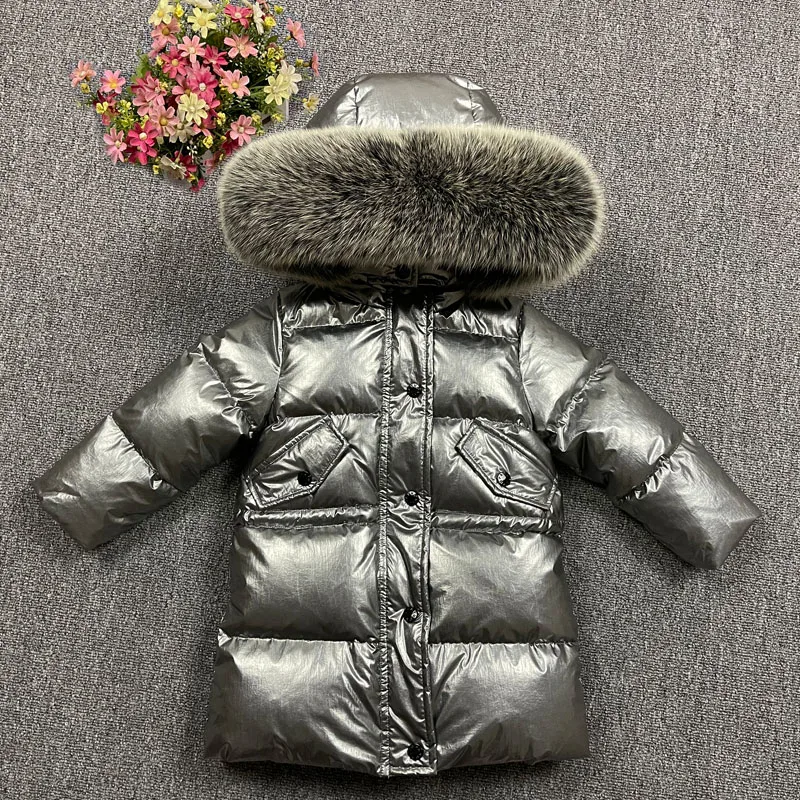 2023 New Children Winter Down Jacket for Boys Thick Warm Coat Super Big Real Fur Teen Girls Outerwear Snowsuit Windproof 2-13Yrs