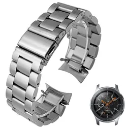 HQ-correa de reloj de acero inoxidable para Samsung Galaxy Watch S3, banda deportiva de SM-R800 de 46mm, correa de extremo curvo, pulsera de muñeca plateada y negra