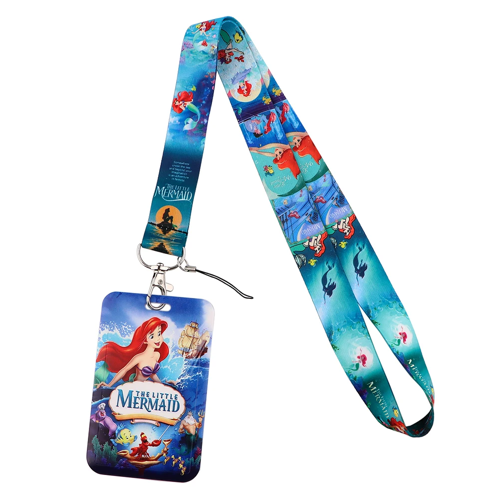 YQ338 The Little Mermaid Lanyard Cartoon Phone Rope Key ID Metro Card Sleeve Badge Holder Neck Strap Keychain Lariat Hot Gifts