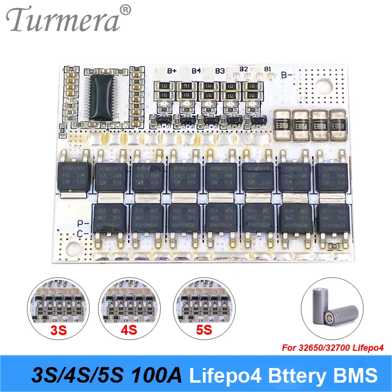 

Turmera 3S 4S 5S 10.8V 14.4V 18V 100A 32650 32700 Lifepo4 Battery Balance BMS for Uninterrupted Power Supply and 12V Car Battery