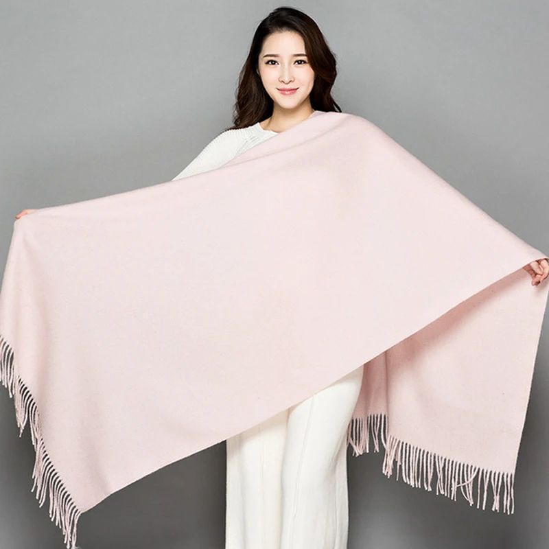 Luxury Womens Warm Scarves Wrap Shawl Women Wool Solid Thinkening Scarves Warm Shawl Scarf With Tassels Soft Fashion Shawl