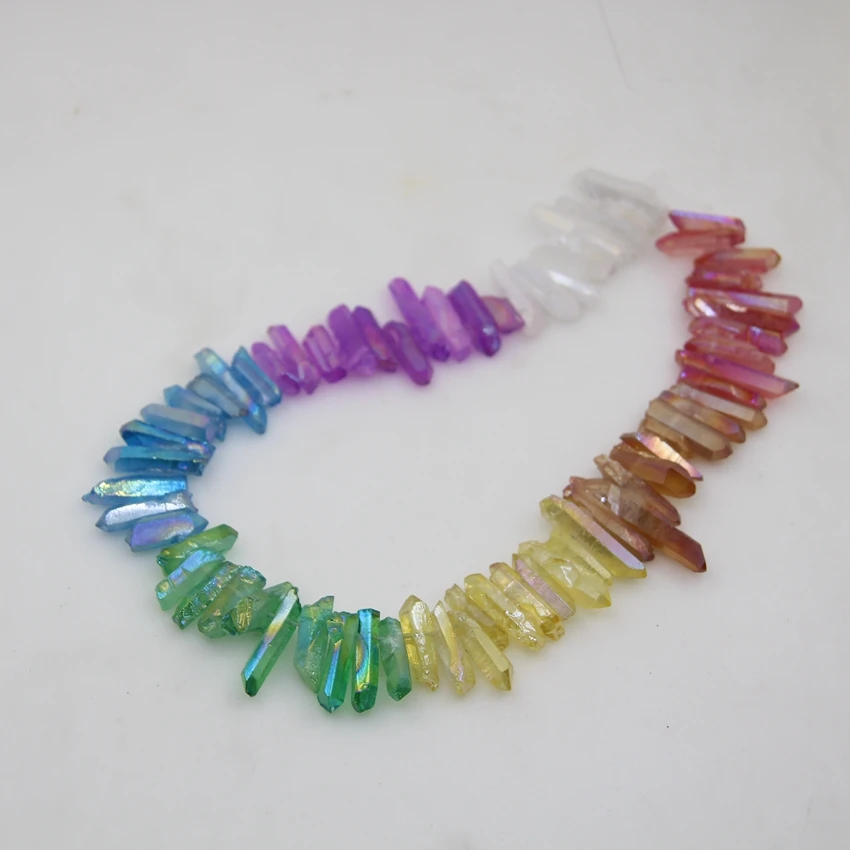 

New! 15.5"/strand Natural 7kinds of Mixed Color Rough Crystal Point Beads,Top Drilled Raw Crystal Quartz Stick Pendants Jewelry
