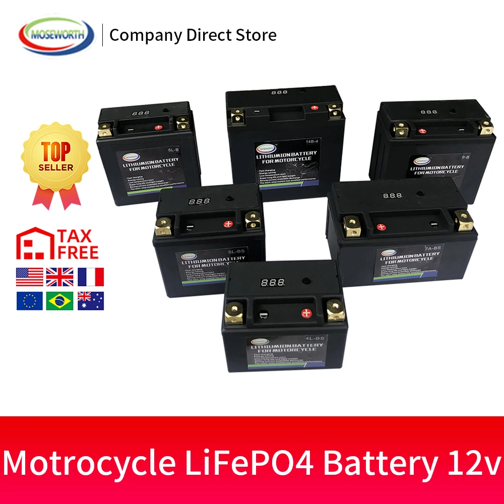 Motorcycle Battery 12v Lithium Iron Phosphate Built in BMS Voltage Protection Spare Portable Batteries for Electric Scooter