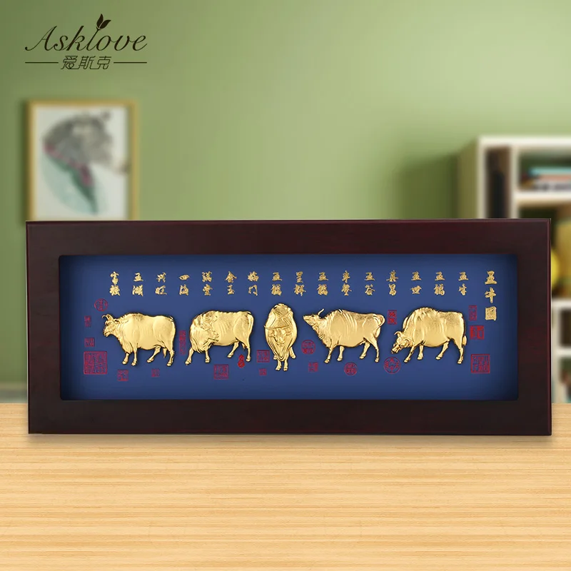 

Chinese Zodiac OX Gold Foil Painting Five Ox Picture Home Art Decoration Living Room Wall Art Pictures Ornament Home Decor Gifts