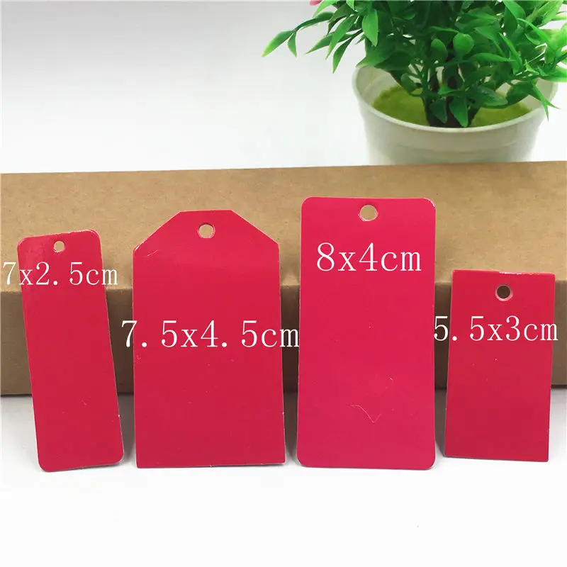 100Pcs/Lot Rose Red Different Shape Size Hanging Kraft Paper Tags Label Note Price Recyclable Tags For Garment Shoes Clothing