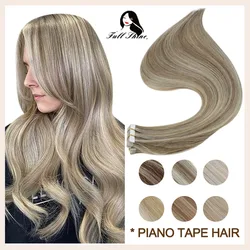 Full Shine extensões de cabelo humano, cabelo reto, destaque, cor do piano, remy, cola invisível, trama da pele, máquina 100%, 40pcs, 100g