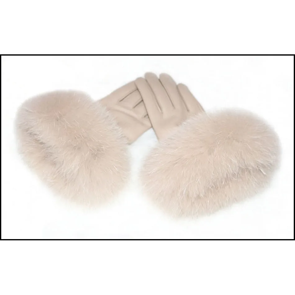 AOTIANYANG Real Sheepskin Fox Fur Gloves Women\'s Genuine Leather Glove Winter Warm Fluffy Fox Fur Touchscreen 2023 Fashion Brand