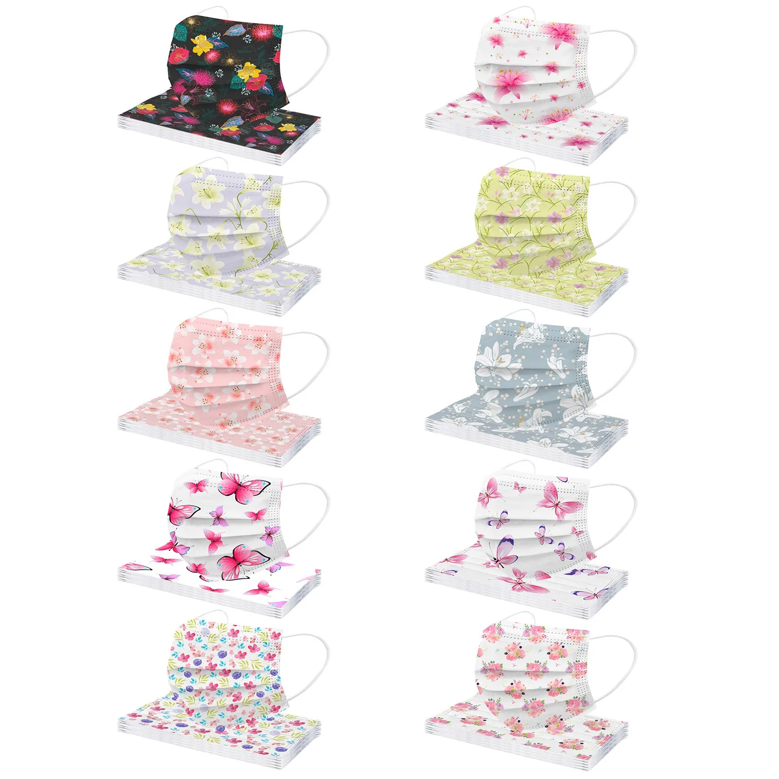 10-50pcs Mascarillas Flower Print Disposable Face Masks For Face Adult Anti-pollution Protective 3 Layer Mouth Mask Masque