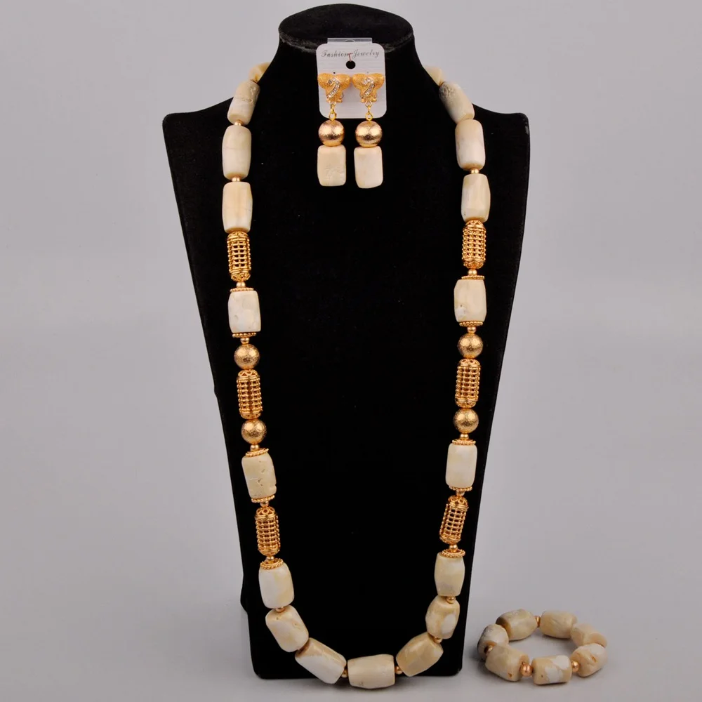 

Classic Simple White Natural Coral Bead Necklace Nigeria Wedding Beads African Bride Wedding Jewelry Set AU-373