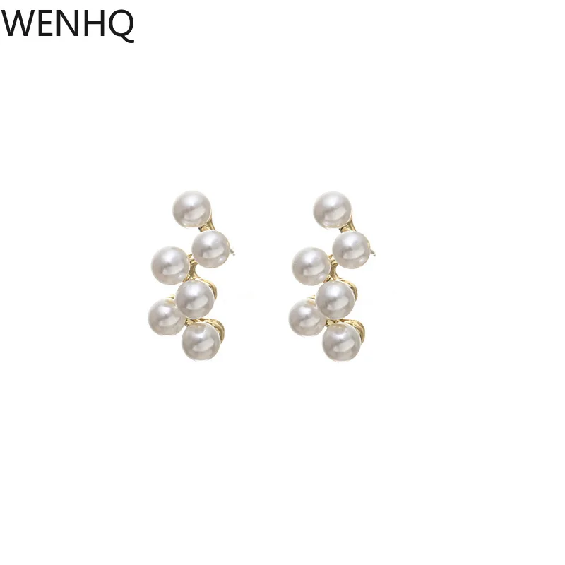 WENHQ New Design Gold Color Pearl Mosquito Coil Clip on Earrings Fashion Cute Faux Pearl Stud Earrings Luxury Jewelry Ear Clip