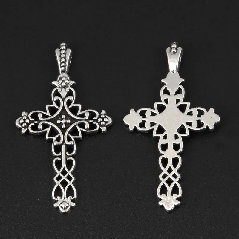 30pcs Silver Color 38x20.5mm Flower Cross Charms Religious Beliefs Pendant Fit DIY Jewelry Making Handcrafted Accessories