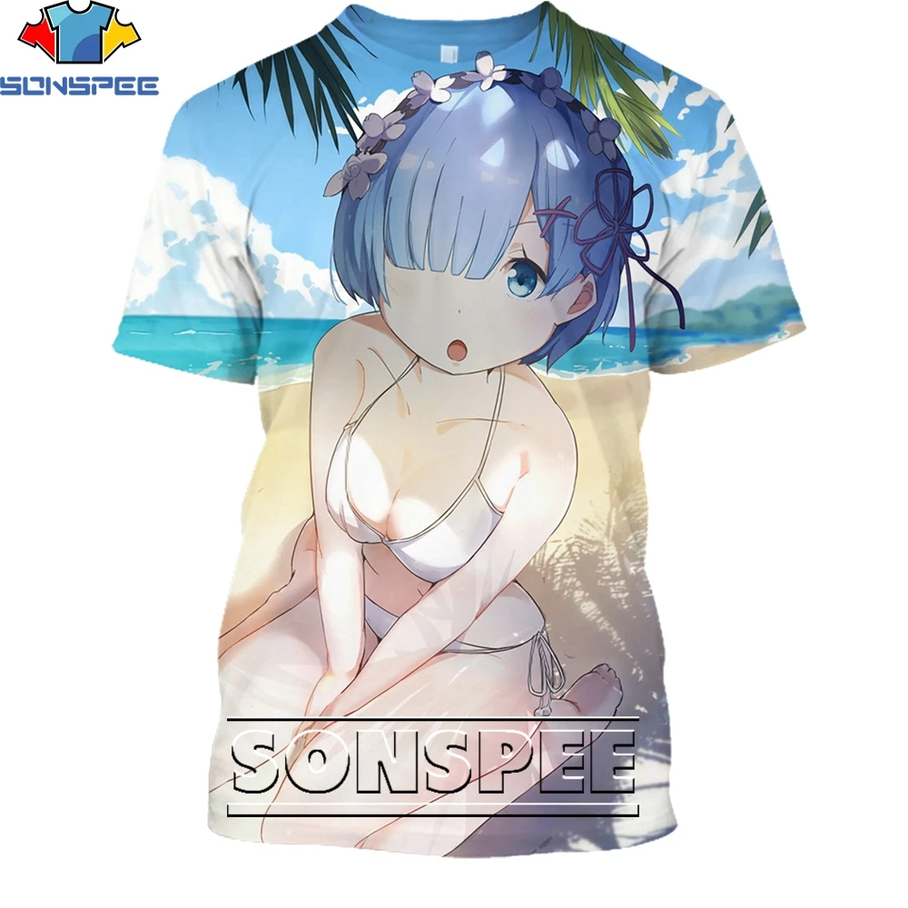 SONSPEE Amime Re:Zero Rem Cute Shirt 3D Printing Men Women Summer Otaku Loli Harajuku Kawaii Casual Man Oversize Tshirt Kid  Top