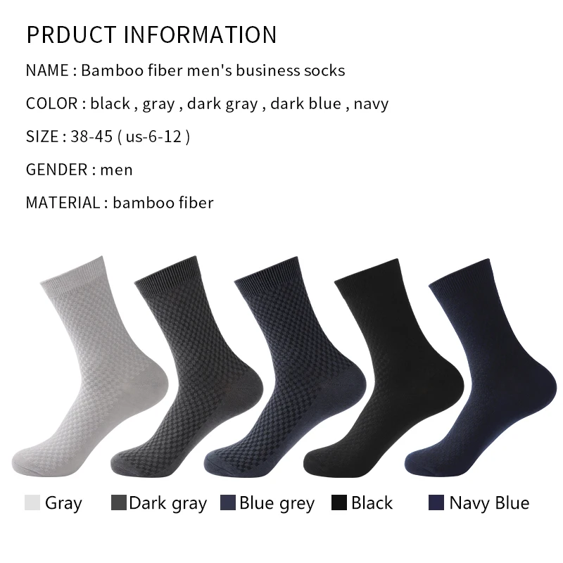 High Quality 10Pair /Lot Men's  Bamboo Fiber Socks Compression Long Socks Men's Black Business Casual Male Sock Large Size 38-45