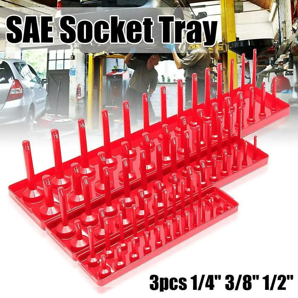 3 Pcs/1/4\'\' 3/8\'\' 1/2\'\' Socket Organizer Sleeve Holder Garage Storage Tool Metric SAE Plastic Home Tool Rack Tray Organizer