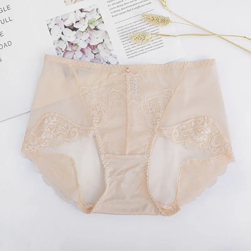 Birdsky, 3pcs 100% natural mulberry silk Women briefs panties underwear, sexy lace mesh, mid waist, quick dry, 3 colors. OR-34