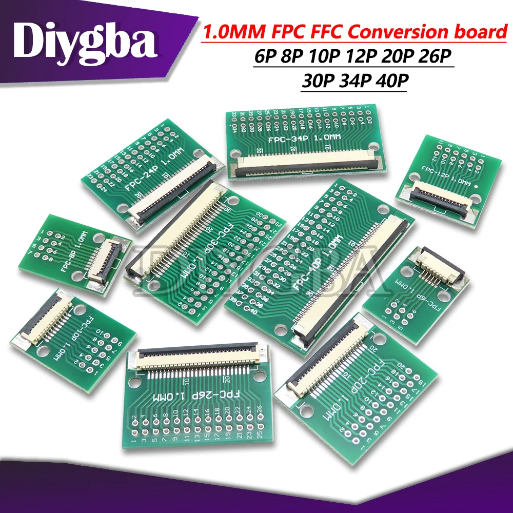 FPC FFC 1.0MM Pitch Conversion board DIY PCB board 6P 8P 10P 12P 20P 24P 26P 30P 34P 40P connector For Cable transfer