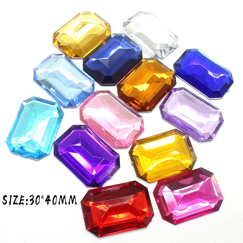 ZMASEY 10Pcs/Lot 30*40mm Rectangle Rhinestones Acrylic Buttons Invitation Ribbon Decorative DIY Handwork Accessory
