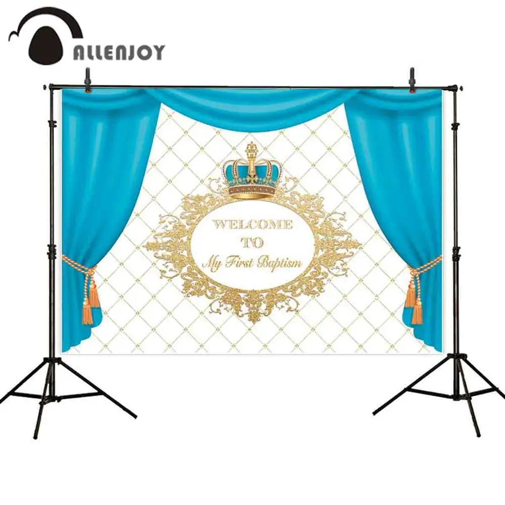 Allenjoy photophone backdrop Birthday child blue curtain crown golden lattice baptism photographic background photobooth