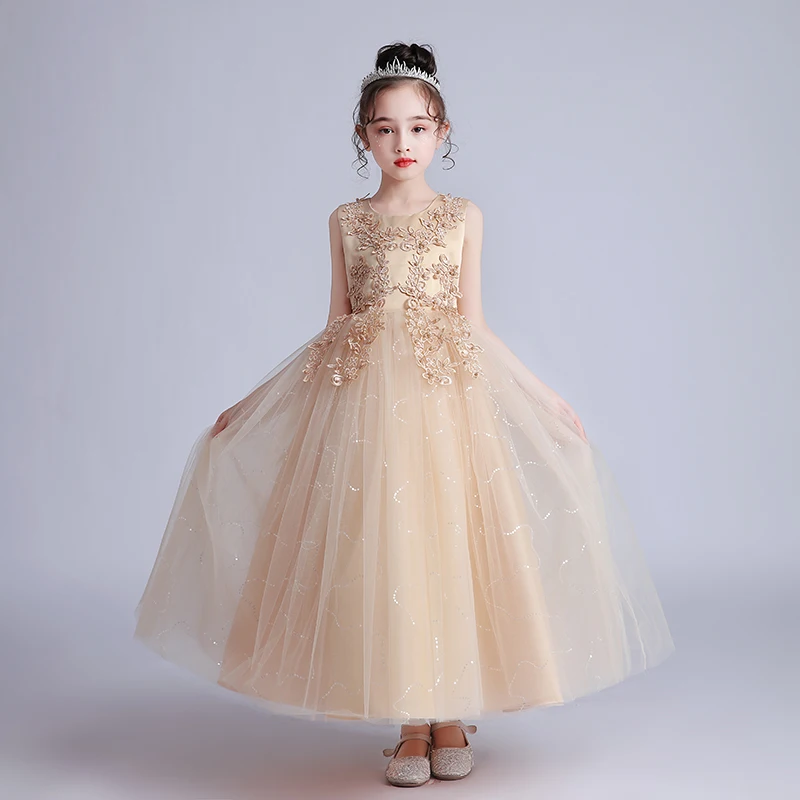 Kids Dresses For Girls Flower Ball Gown Birthday Wedding Party Princess Banquet Summer Sleeveless Children\'s Long Dress