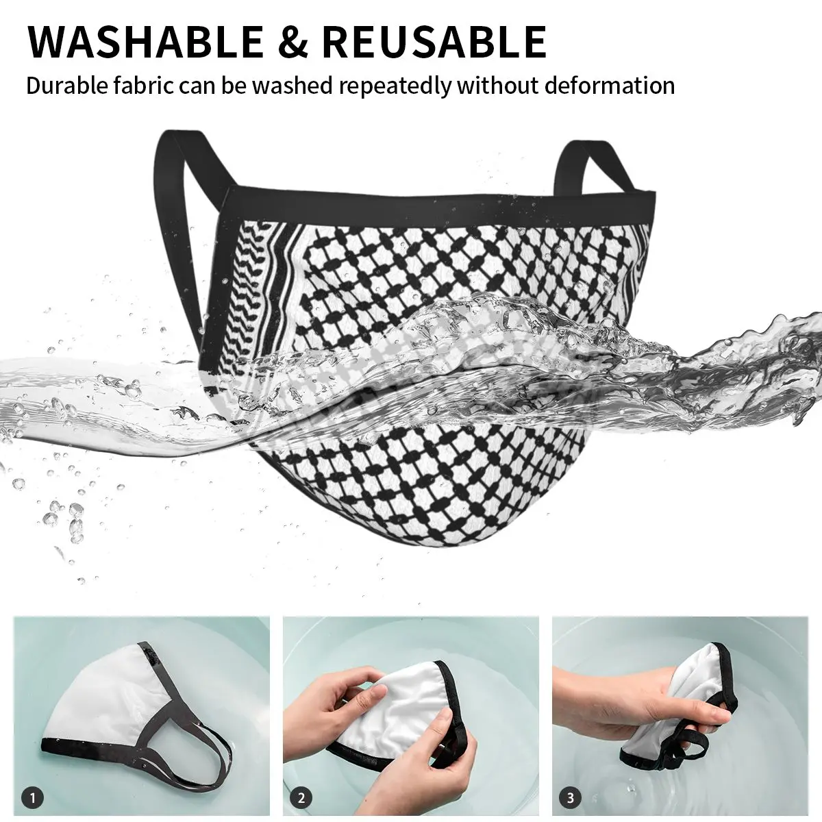 Hitam Arab Keffiyeh Masker Wajah Dapat Digunakan Kembali Palestina Palestina Arab Anti Kabut Masker Pelindung Penutup Respirator Mulut Meredam