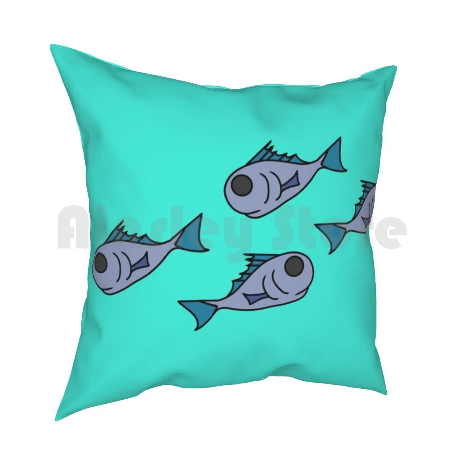 Fishies Pillow Case Printed Home Soft Throw Pillow Fish Feesh Fishies Pattern Blue Animal Aquatics Patterns