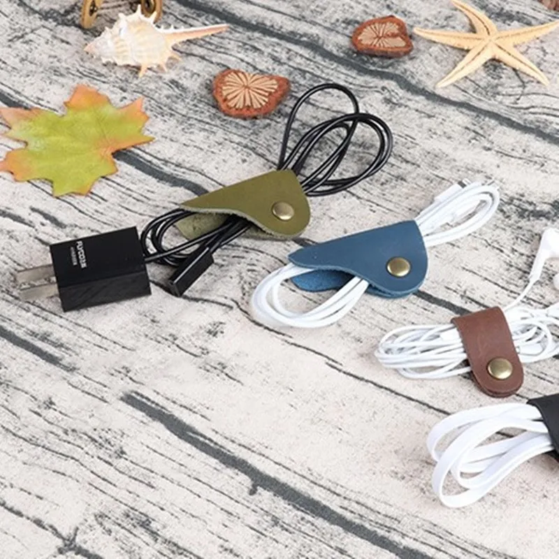 Leather Cable Organizer Wire Winder Cable Holder First Layer Cowhide Retro Butterfly Style USB Data Cable Earphone Receiver