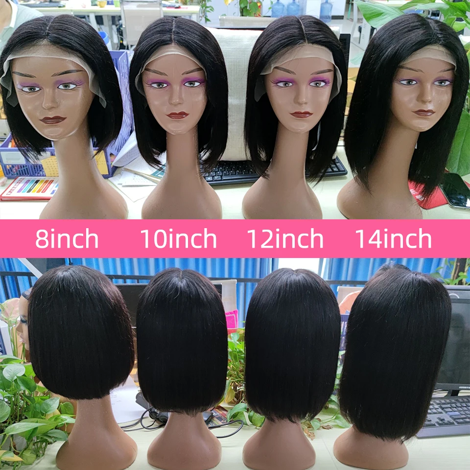 Straight Short Bob Human Hair Wigs For Women Pre Plucked Brazilian Hair Bone Straight T Part Lace Bob Human Hair Wigs