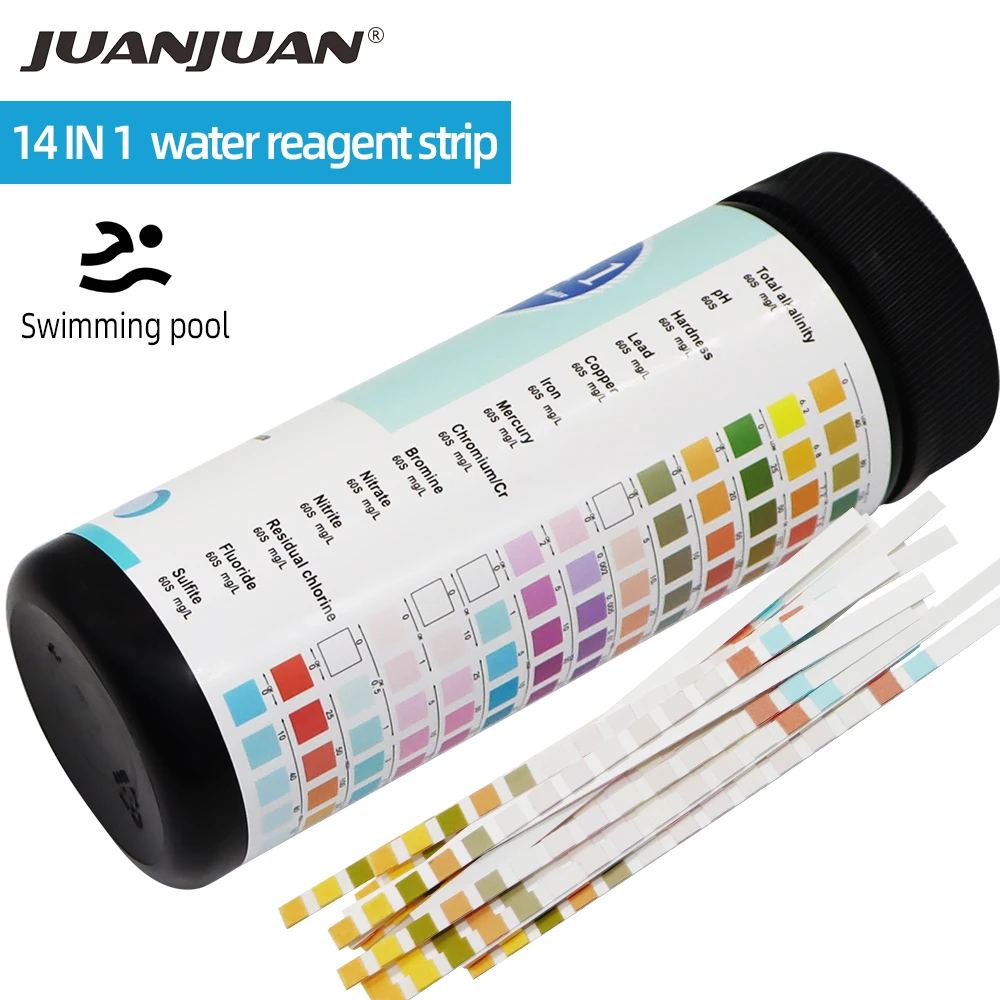 

50 pcs 14 In 1 Ph Test Strips For Water Quality Analyzing Testing Residual Chlorine pH Alkalinity Iron Etc 40%off