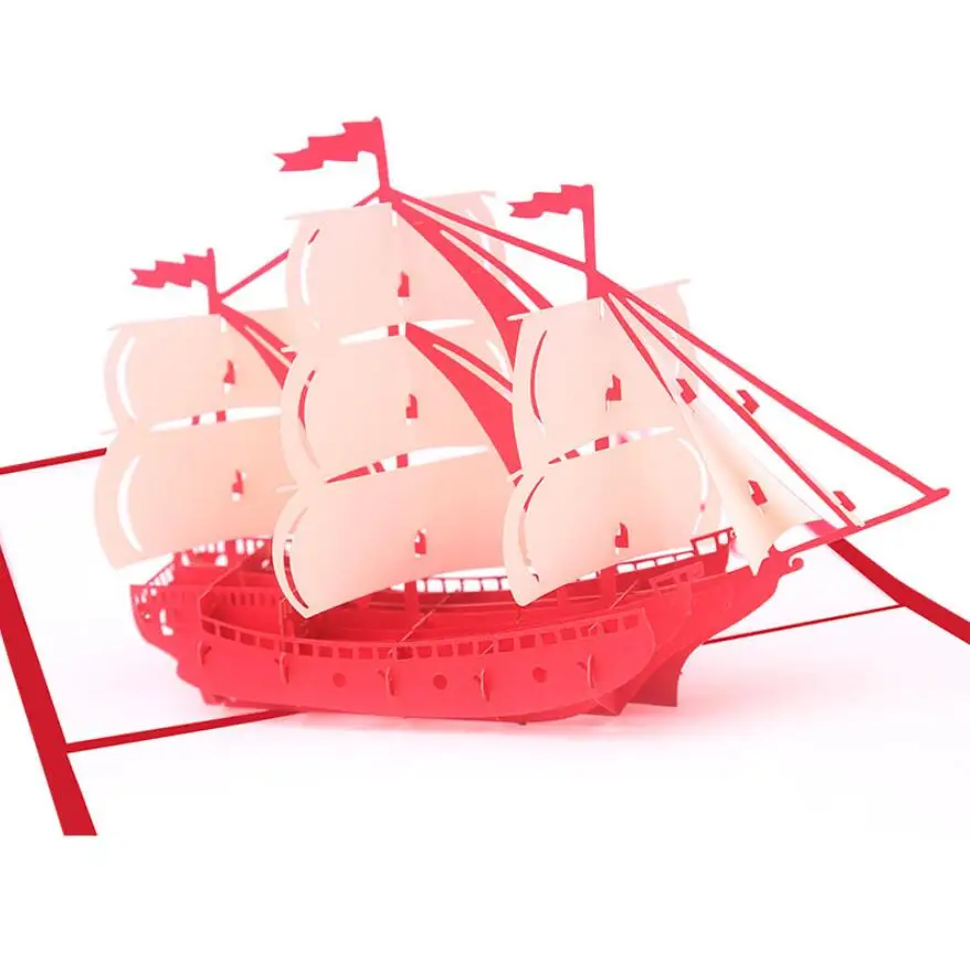 

10pcs Sailboat Handmade Origami 3D Pop UP Greeting Card Invitation For Wedding Birthday Xmas Party Souvenirs Gift