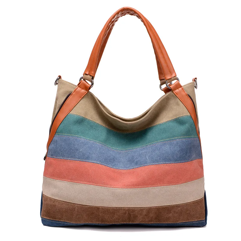 Women Canvas Handbags High Quality Female Colorful Stripe Messenger Bags Fashion Tote Female Eco Crossbody Bag Totes Bolsas