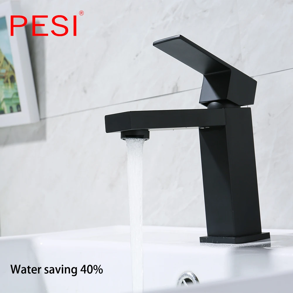 New Square Matte Black Bathroom Faucet Brass water saving Basin Mixer Bathroom Accessories Tap Bathroom Sink Basin Mixer Tap.