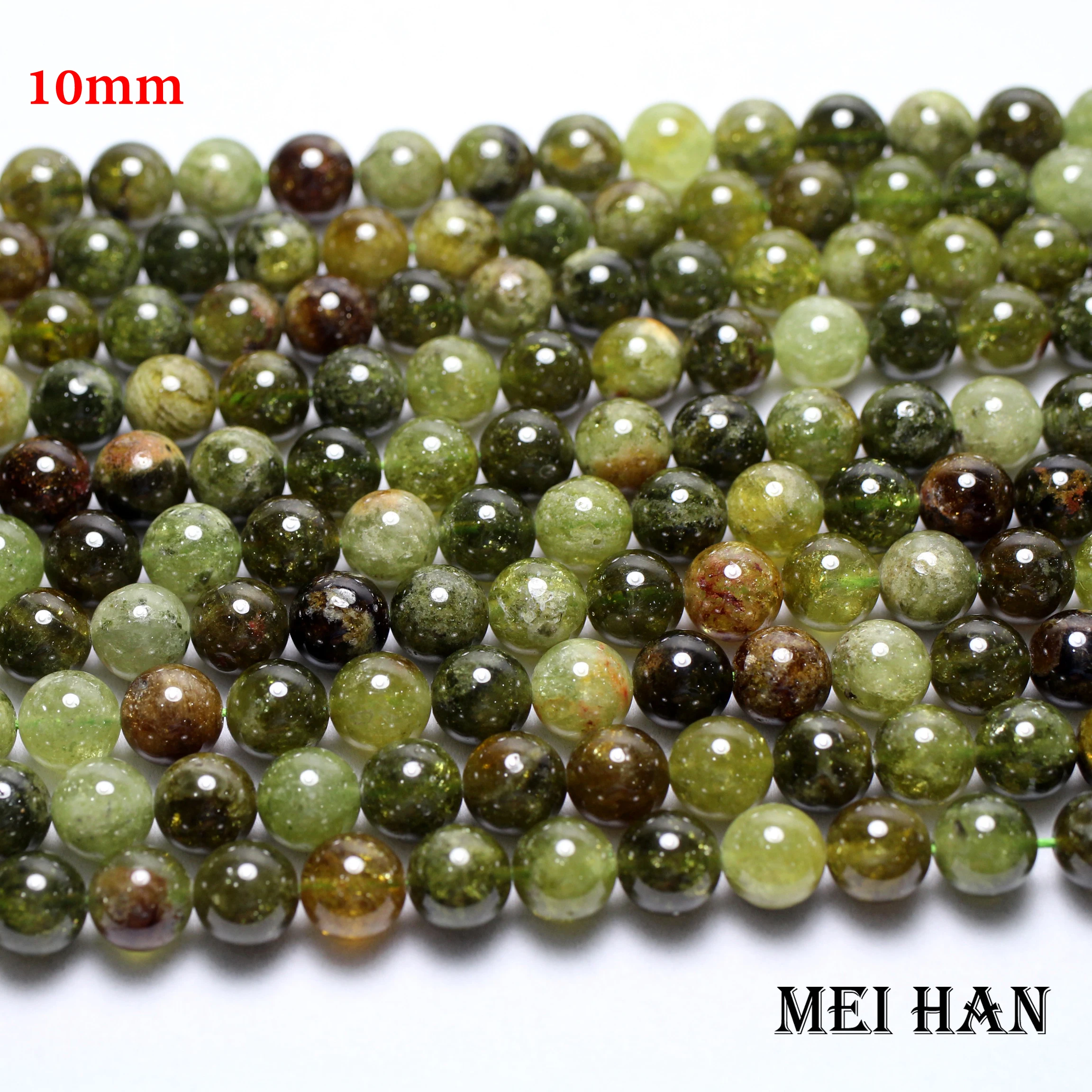 Meihan (Free Shipping) natural 6mm 8mm 10mm green garnet smooth round loose stone beads for jewelry making design