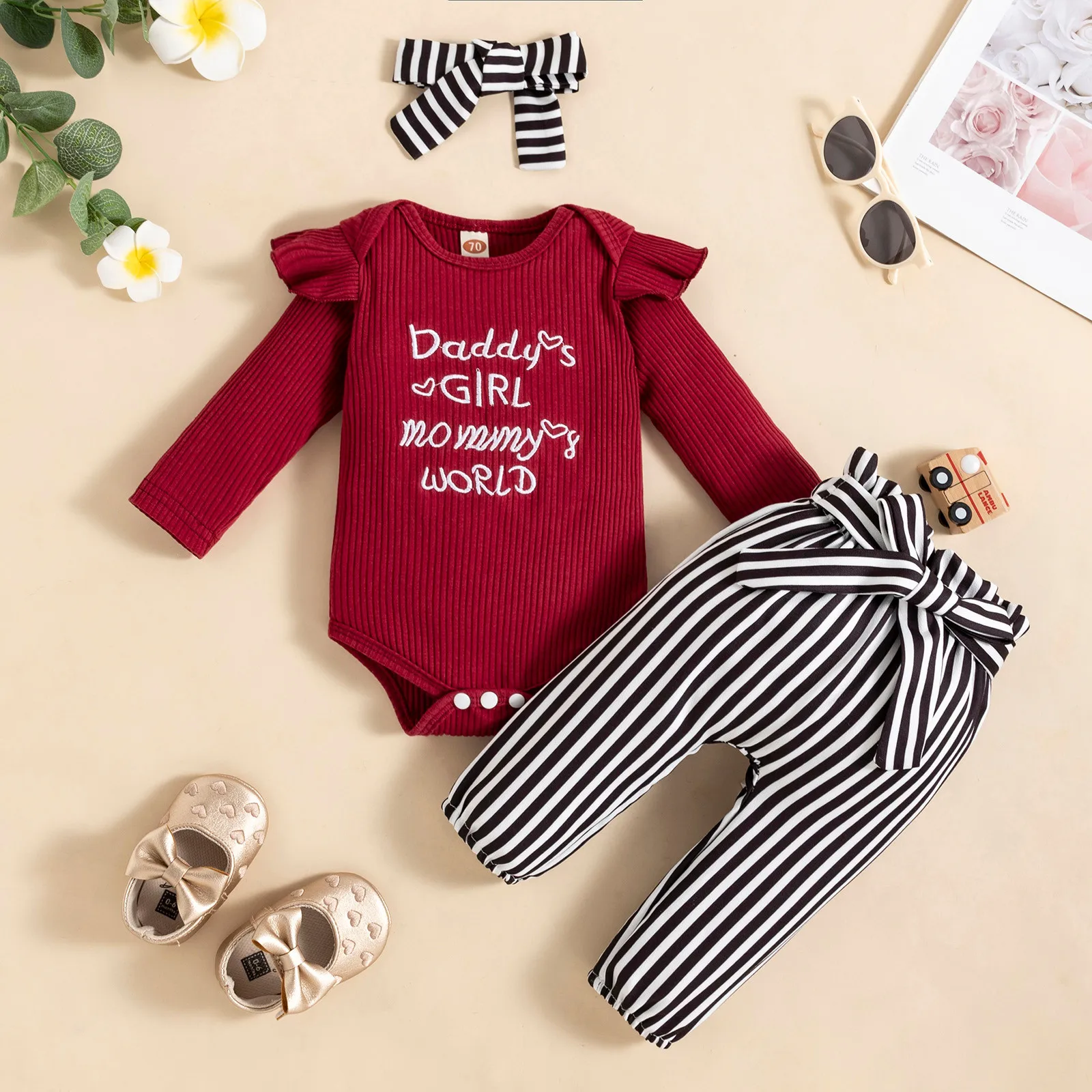 3 6 12 18 Months Infant Baby Girls Clothes Sets Cotton Bodysuit+Pants+Headband 3pcs Sets Newborn Outfits Autumn Winter Clothes