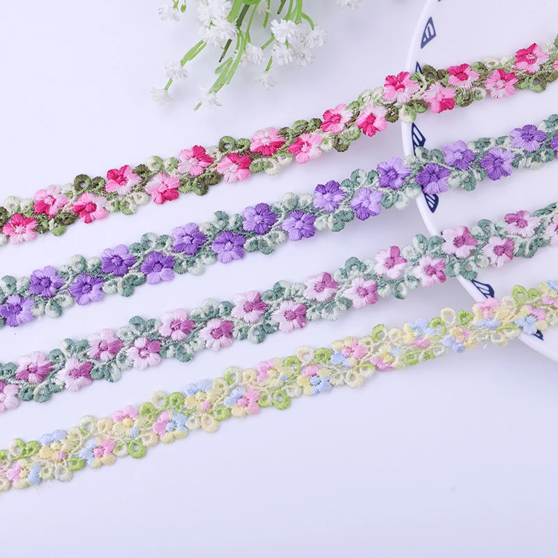 2Yards New INS 2CM Colorful Embroidery Lace Headwear Decoration Clothing DIY Color Embroidery Lace manual Sewing Accessories