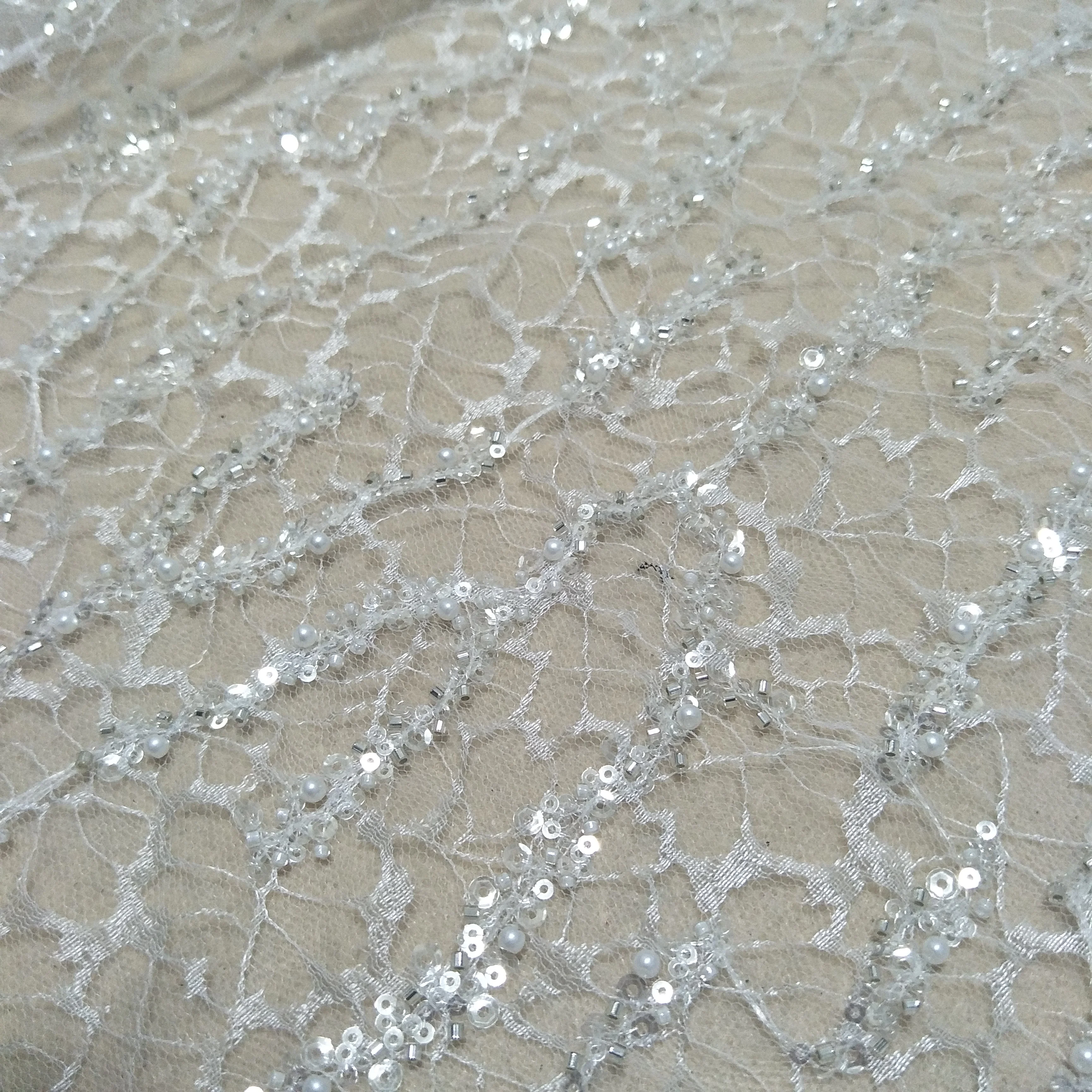 sparkle beads lace fabric with pearls wedding gown dress lace fabric bridal lace fabric sell by yard 130cm width