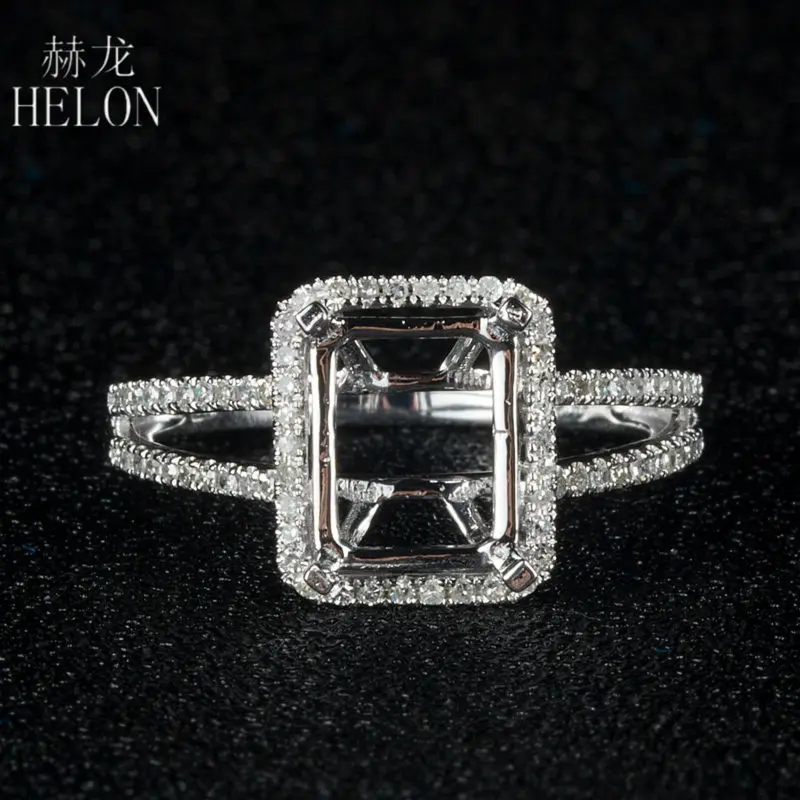 HELON 925 Sterling Silver Pave 0.3ct Diamonds Classic Eternity Engagement Semi Mount Women Fine Jewelry Fine Ring Cushion 6x8mm