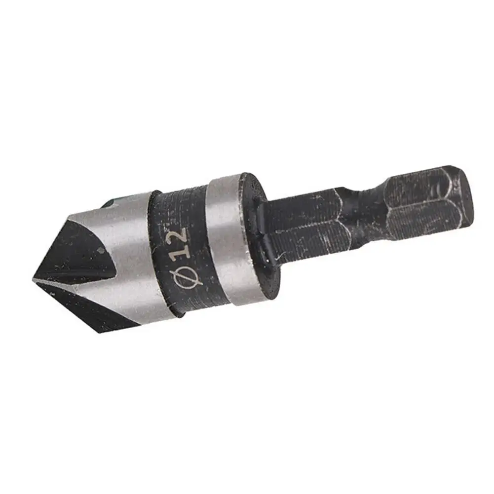 3Pcs Carbon Steel 90 Degree 1/4 Hexagonal Shank Chamfer Wood Work Hole Drill Bit