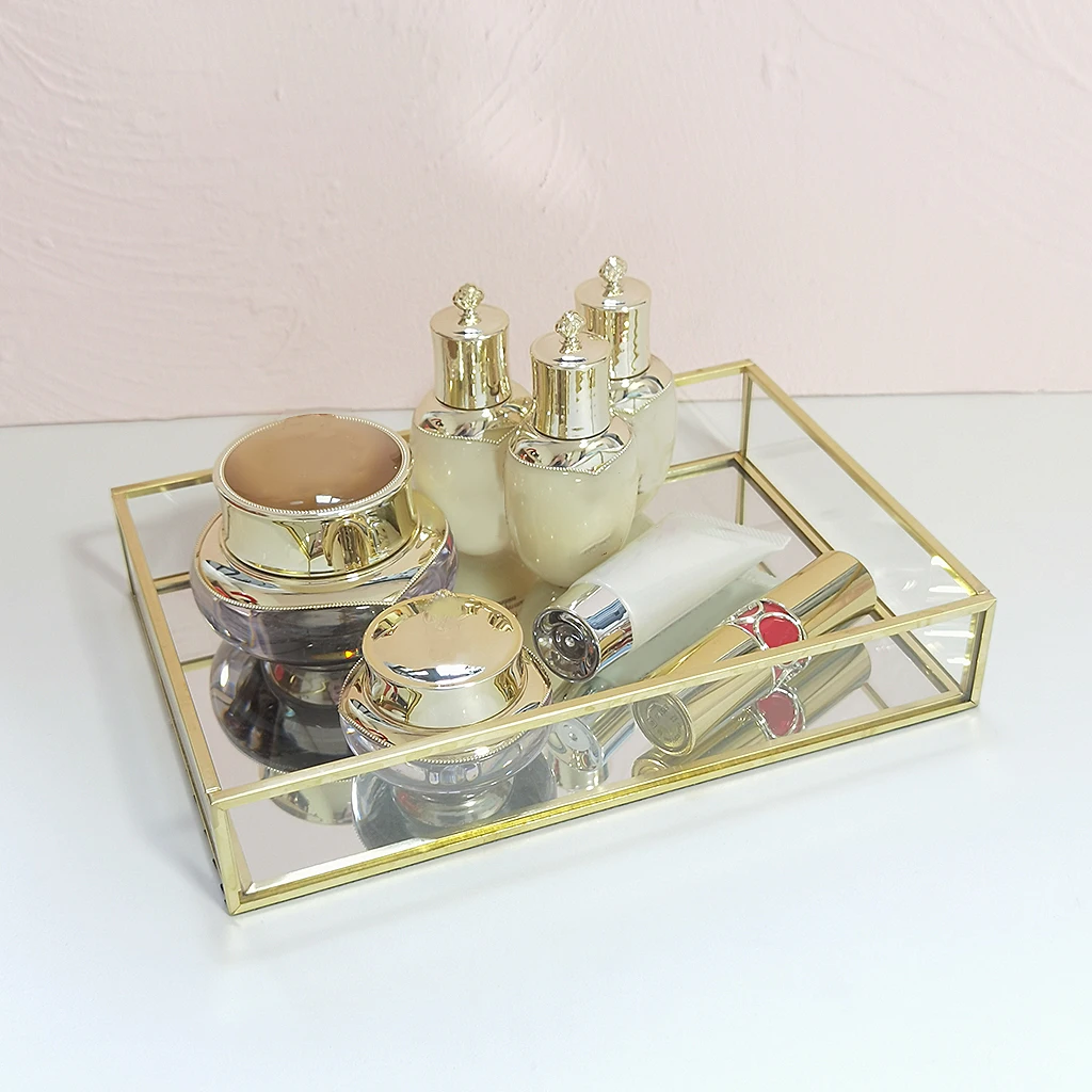 Gold Ho-shaped Mirror Decorative Storage Tray Display Trays for Makeup Plate Kitchen Cosmetics Necklace Bracelet