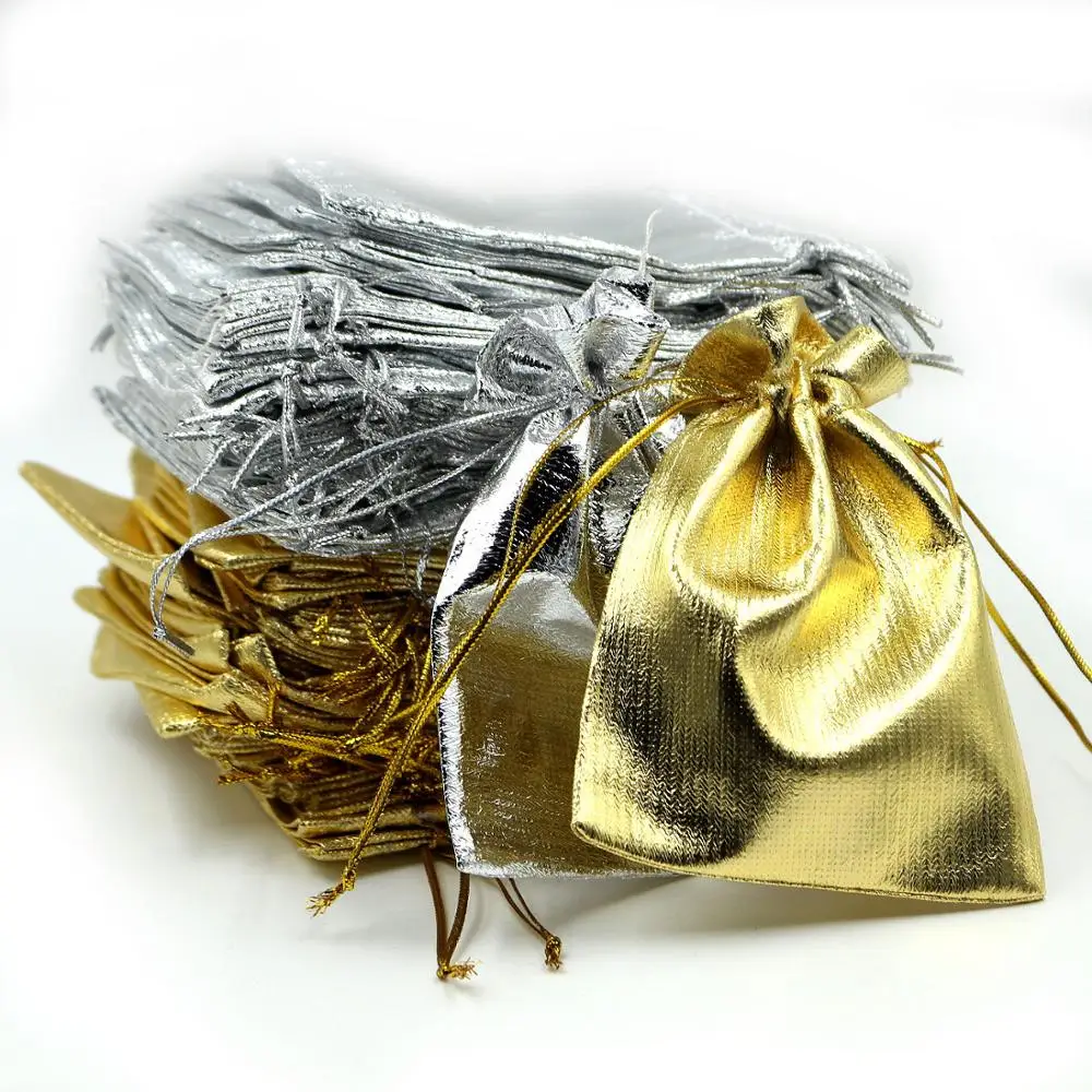 100pcs/lot 7x9cm Foil Golden Silver Cloth Bag Pouch Favor Wedding Party Christmas Gift Packaging Bags